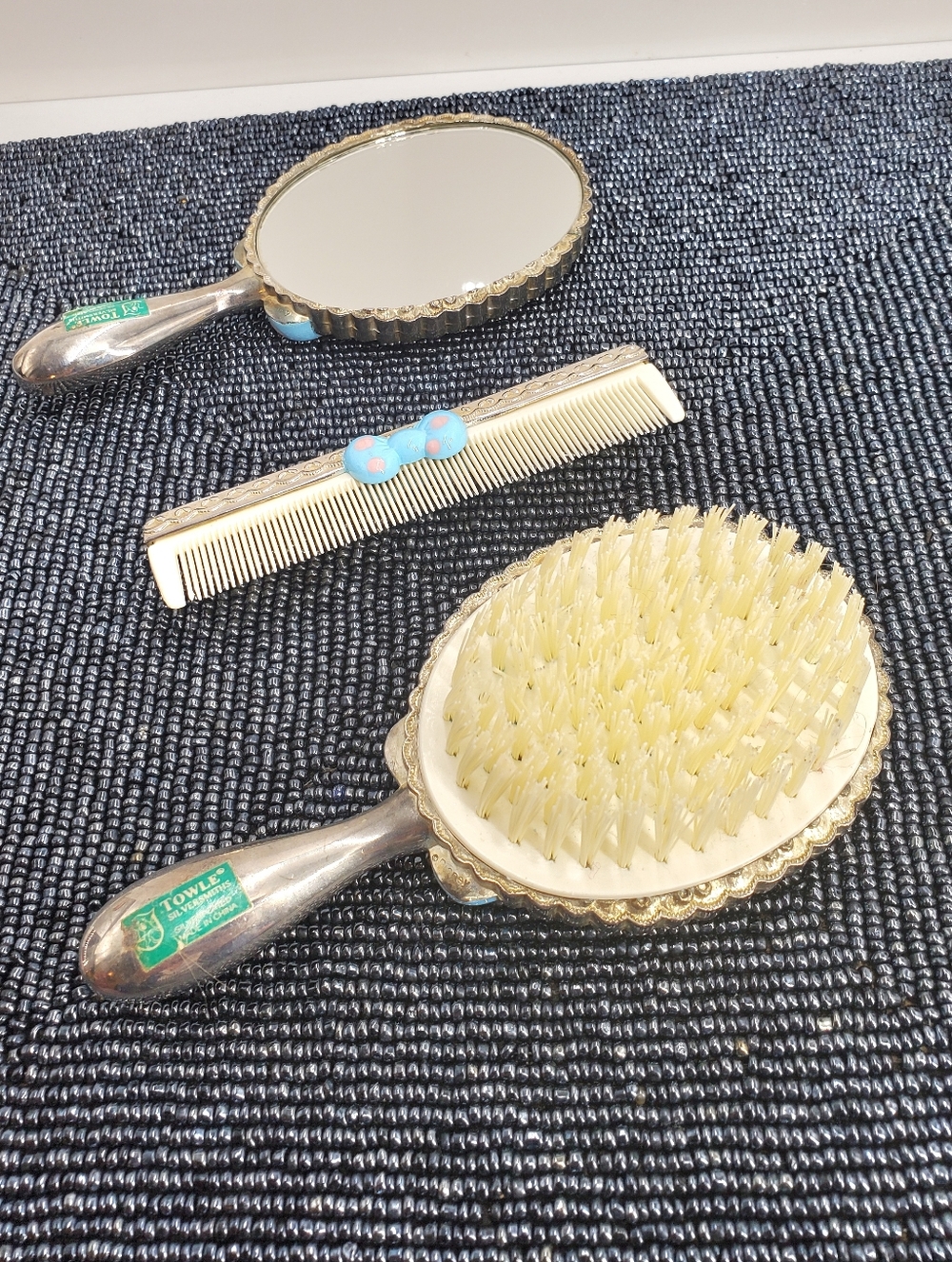 Silverplated 3 Piece Dresser Set - Baby Minnie 1997 Towle Silversmiths (C39)